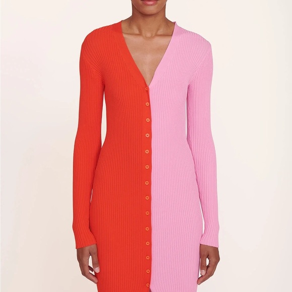 Staud red & pink two-tone colour block Shoko cardigan midi dress - Small NWT - Picture 2 of 5